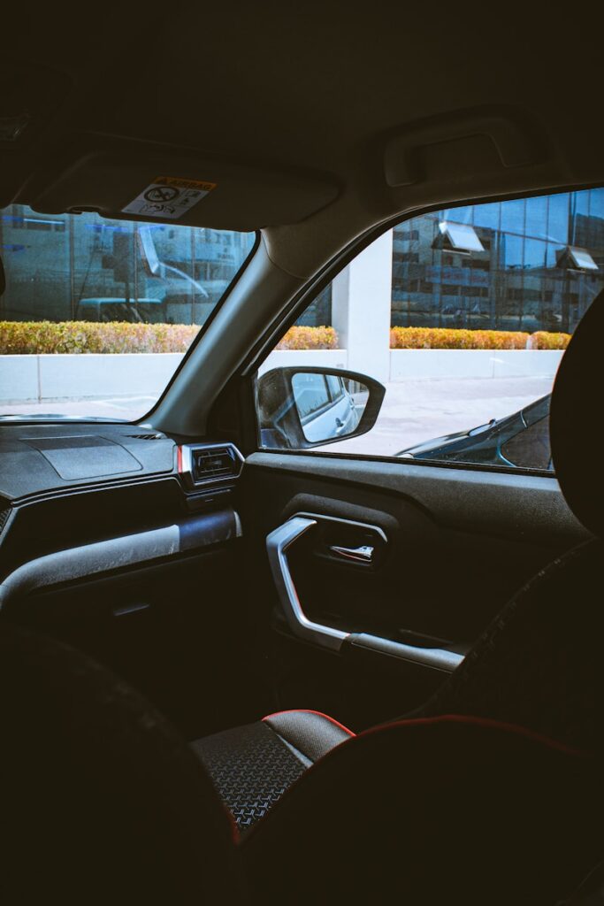 a car driving down a road