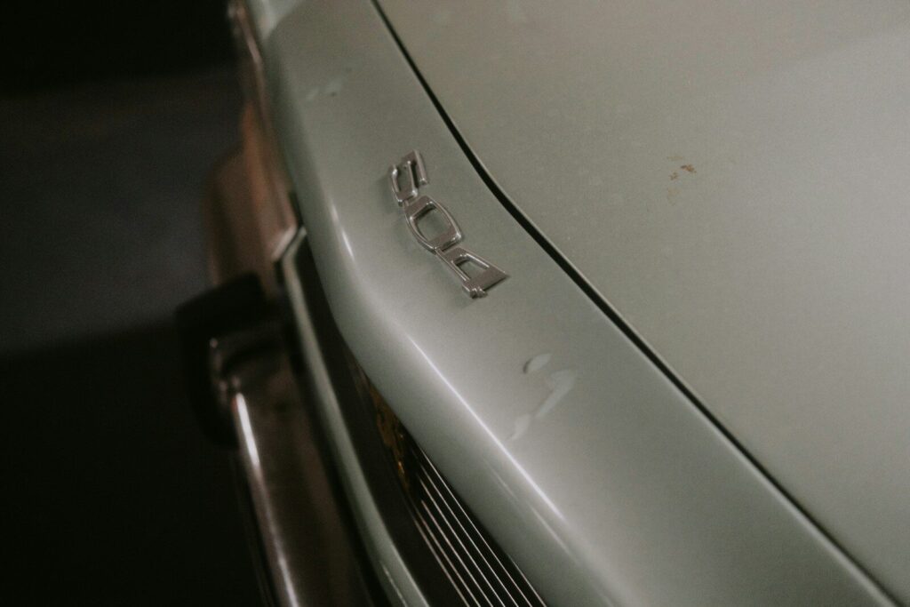 a close up of the front of a car
