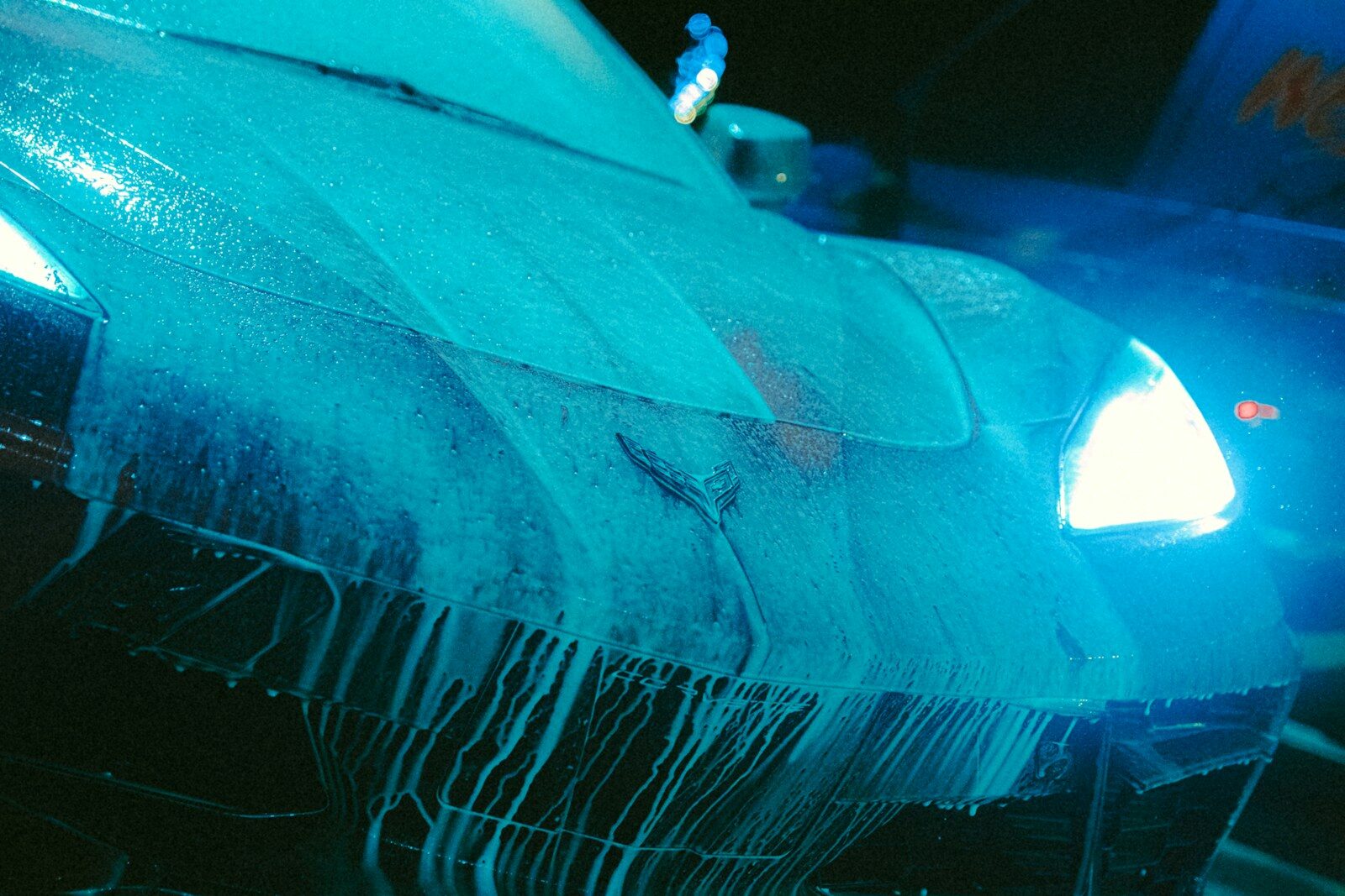 Photo by Brian Lundquist a blue and white umbrella
